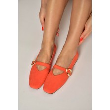 Fox Shoes Y726632602 Turuncu Süet Kalp Toka Detaylı Kadın Babet