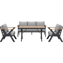 Hier Lunix 3+1+1+Orta Sehpa  Alüminyum İskeletli  Su itici Kumaşlı İroko Bahçe Takımı Bahçe Mobilyası Balkon Mobilyası