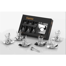 Tiamo Ela 18 Parça Çay Seti – 6 Kişilik 18/10 Cr-Ni Paslanmaz Çelik & Cam Çay Takımı