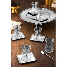 Tiamo Mios 18 Parça Çay Seti – 6 Kişilik 18/10 Cr-Ni Paslanmaz Çelik & Cam Çay Takımı