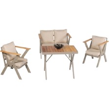 Hier Lunix Mini 2+1+1+Orta Sehpa  Alüminyum İskeletli  Su itici Kumaşlı İroko Bahçe Takımı Bahçe Mobilyası Balkon Mobilyası