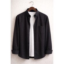 Varetta Erkek Siyah Büyük Beden Gömlek Çizgili Uzun Kollu Geniş Kesim Cepli