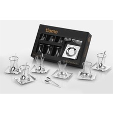 Tiamo Avons 18 Parça Çay Seti – 6 Kişilik 18/10 Cr-Ni Paslanmaz Çelik & Cam Çay Takımı