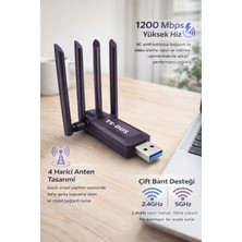 CoverZone USB 3.0 Çift Bant Wifi Adaptörü 1200 Mbps 4 Antenli Yüksek Çekim Gücü 2.4ghz 5ghz Driver Gerektirmez Masaüstü ve Dizüstü Bilgisayar Için Kablosuz Ağ Kartı | Te-Dos TD-B701