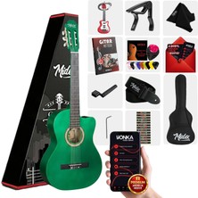 Midex CG-395GRN Yeşil Renk Kesik Klasik Gitar 4/4 Yetişkin Boy Sap Ayarlı Full Set