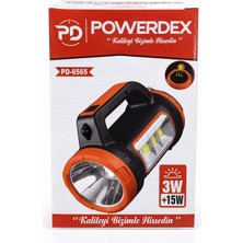 Powerdex PD-6565 Şarjlı LED El Feneri 3W + 15W – Solar Şarjlı Kamp Lambası – Güçlü Projektör Fener Acil Durum Işığı