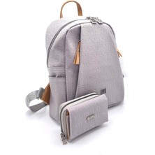 Just Polo Kadın Gri 9 Bölmeli Sırt Çantası ve Cüzdan Kombini Hediyelik