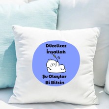 Hediye Vakti Saten Yastık Kılıfı 50X50 cm – “düzelicez Inşallah” Baskılı Dekoratif Kırlent Kılıfı (Içi Boş)