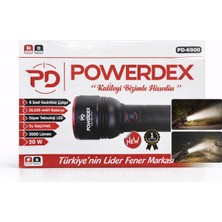 Powerdex PD-6900 Şarjlı LED El Feneri 20W 2000 Lümen – Su Geçirmez Profesyonel Fener – Uzun Menzilli Kamp Avcı Feneri 26650 Mah Bataryalı