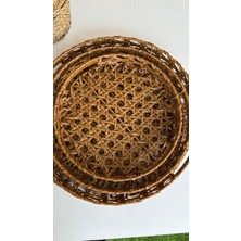 Zeynepin Dükkanı Rattan Kahve Çay Dekor Sunum Servis Tepsisi 3 Adet