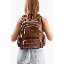 Mega Polo Lizbon Deri Çok Bölmeli Kadın Sırt Çantası