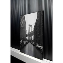 KutuTR Siyah Beyaz New York Manhattan Köprüsü Temperli Cam Tablo 50X70 cm 2d Uv Baskı - YCT105