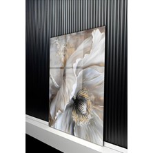 KutuTR Beyaz ve Altın Varak Detaylı Estetik Çiçek Temalı Temperli Cam Tablo 50X70 cm 2d Uv Baskı - YCT176