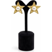 Pangu Inci Detaylı Yıldız Formlu Altın Renk Çelik Küpe