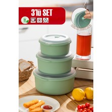Porsima 5318 Kilitli Sızdırmaz Kapaklı Hava Tahliye Contalı Çok Amaçlı 3lü Yuvarlak Erzak Yiyecek Saklama Kabı Seti  Yeşil - 800-1300-2000ML