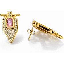 Pangu Taşlı Geometrik Altın Renk Çelik Küpe