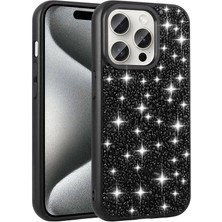Gns Store Apple iPhone 15 Pro Max Kılıf Parlak Taşlı Tasarım Gnst Linea Kapak-Siyah