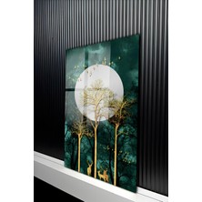 KutuTR Ay Işığında Geyik Silüetli Orman Temalı Temperli Cam Tablo 50X70 cm 2d Uv Baskı - YCT147