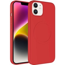 Gns Store Apple iPhone 12 Kılıf Magsafe Wireless Şarj Özellikli Pastel Renk Silikon Gnst Plas Kapak-Kırmızı