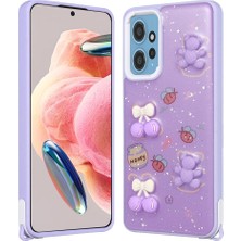 Gns Store Xiaomi Redmi Note 12 4g Kılıf Parlayan Sıvılı Simli Kabartma Figürlü Gnst Cevze Kapak-Mor Ayı