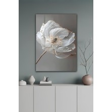 KutuTR Beyaz Çiçek Desenli Temperli Cam Tablo 50X70 cm 2d Uv Baskı - YCT106