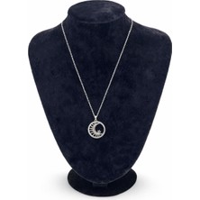 Pangu Gümüş Renk Güneş Ay Yıldız Zirkon Taşlı Çelik Kolye