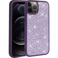 Gns Store Apple iPhone 13 Pro Kılıf Parlak Taşlı Tasarım Gnst Ston Kapak-Derin Mor
