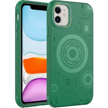 Gns Store Apple iPhone 11 Kılıf Gnst Wireless Şarj Özellikli Desenli Hot Kapak-Koyu Yeşil