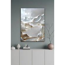 KutuTR Modern Beyaz ve Altın Detaylı Soyut Doğa Manzaralı Temperli Cam Tablo 50X70 cm 2d Uv Baskı - YCT140