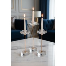 Furkan Kristal Taşlı 3'lü Cam Mumluk Şamdanlık Seti Gold