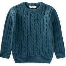 Cigit Saç Örgülü Kazak 1-8 Yaş Petrol