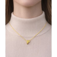 14 Ayar Altın P Harfi Kolye Zinciriyle Beraber