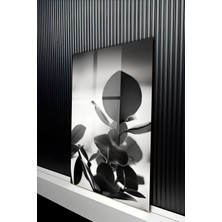 KutuTR Minimalist Siyah Beyaz Botanik Yaprak Desenli Temperli Cam Tablo 50X70 cm 2d Uv Baskı - YCT268