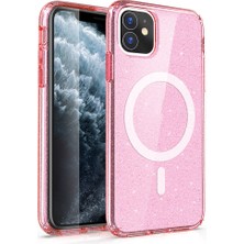 Gns Store Apple iPhone 11 Kılıf Magsafe Şarj Özellikli Parlayan Simli Saydam Renkli Gnst Allstar Kapak-Pembe