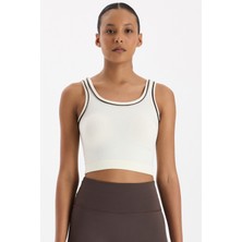 COMEUP Kontrast Biyeli Fitilli Atlet Kırık Beyaz