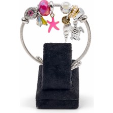 Pangu Deniz Yıldızı & Kaplumbağa Figürlü Inci Detaylı Gümüş Renk Çelik Charm Bileklik