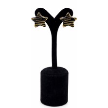 Pangu Siyah Desenli Yıldız Form Altın Renk Çelik Küpe