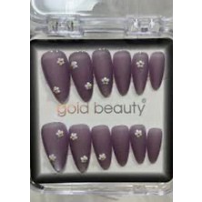 Gold Beauty Çiçek Detaylı Lila Kedi Gözü Takma Tırnak