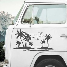 Sticker Dizayn Palmiye Deniz Kumsal Sticker -4x4 Manzara Araba Oto Karavan Cam Sticker - 00132
