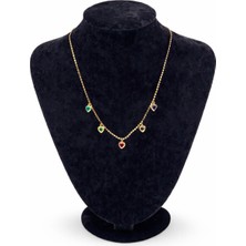 Pangu Altın Renk Renkli Kalp Figürlü Zirkon Taşlı Çelik Kolye