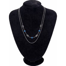 Pangu Gümüş Renk Fil Figürlü Nazar Detaylı Çift Sıra Çelik Kolye