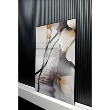 KutuTR Soyut Gri ve Antrasit Tonlarda Altın Varak Detaylı Temperli Cam Tablo 50X70 cm 2d Uv Baskı - YCT188