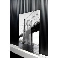 KutuTR Modern Siyah Beyaz Brooklyn Köprüsü Manzaralı Temperli Cam Tablo 50X70 cm 2d Uv Baskı - YCT173