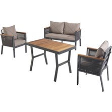 Hier Lumina 2+1+1+Orta Sehpa  Alüminyum İskeletli  Su itici Kumaşlı İroko Bahçe Takımı Bahçe Mobilyası Balkon Mobilyası