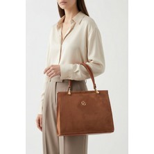 Gaia Rinaldi Kadın Taba Süet Çok Bölmeli Omuz Çantası, Ayarlanabilir Uzun Askılı, El Çantası