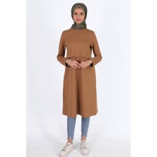 Mersha Collection Emzirme Özellikli Tunik Latte Renk Pamuk Kumaş Düz Desen Kusursuz Kalıp