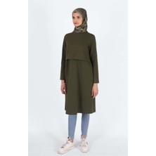Mersha Collection Haki Pamuk Emzirme Özellikli Kloş Tunik Düz Desen Kusursuz Kadın Tasarım