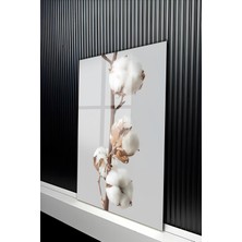 KutuTR Soft Toprak Tonlu Bohem Tarz Pamuk Çiçeği Temperli Cam Tablo 50X70 cm 2d Uv Baskı - YCT301