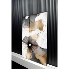 KutuTR Lüks Altın Varak Detaylı ve Soyut Akrilik Dokulu Temperli Cam Tablo 50X70 cm 2d Uv Baskı - YCT296