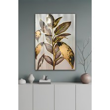 KutuTR Altın Varak Detaylı Estetik Yaprak Desenli Temperli Cam Tablo 50X70 cm 2d Uv Baskı - YCT138